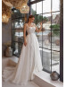 Square Neck Ivory Glitter Lace Wedding Dress With Detachable Train